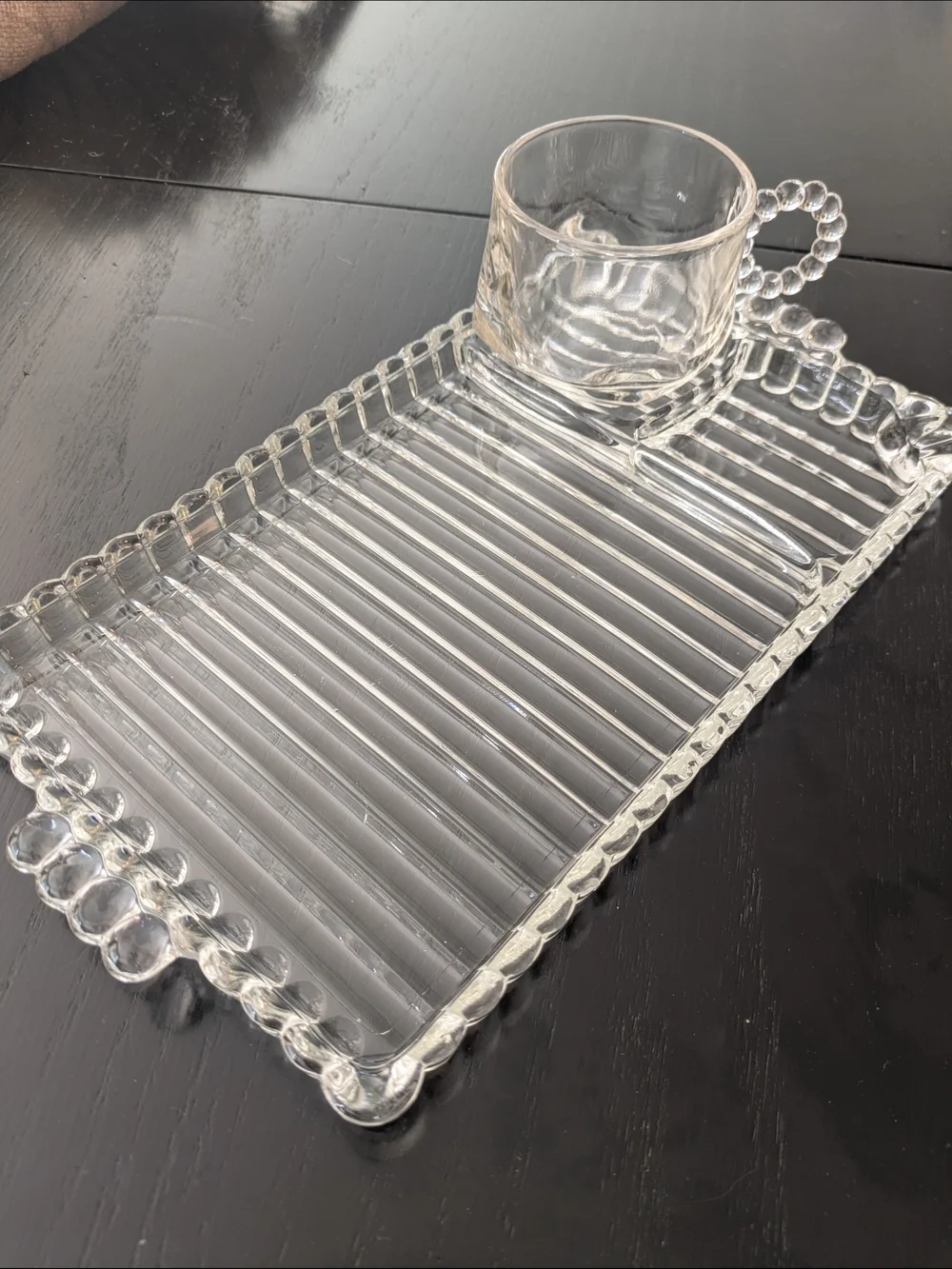 Vintage Orchard Crystal Hazel Atlas Divided Party Tray with Ash Tray - Set of 8